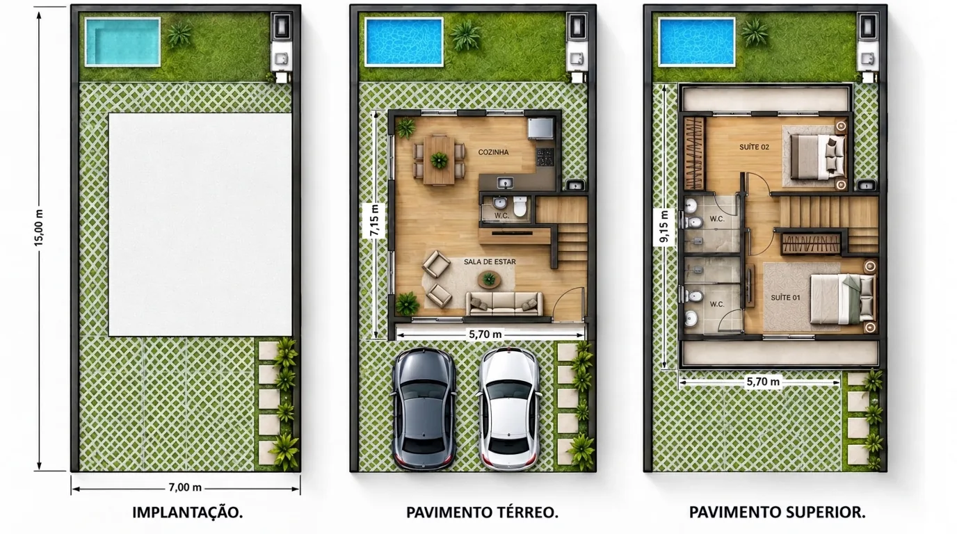Planta preliminar com duas suítes